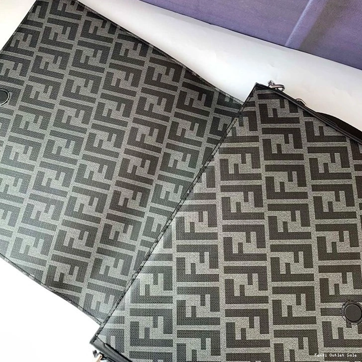 Affordable Fendi FF Motif Fabric Bag Large Messenger In Black 0822